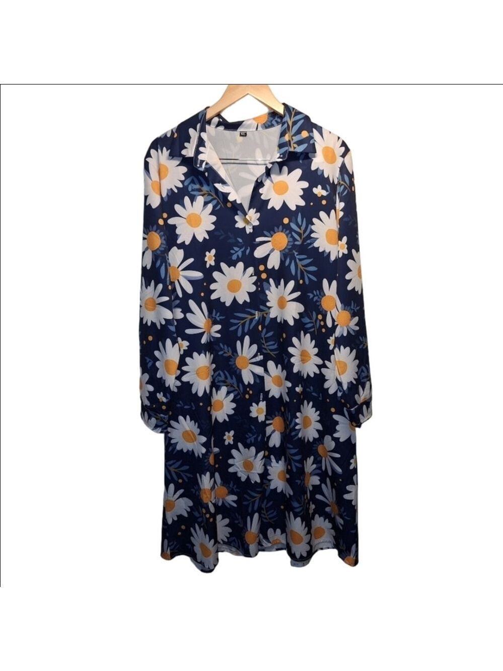 Navy Floral Dress Daisy Button Up XL